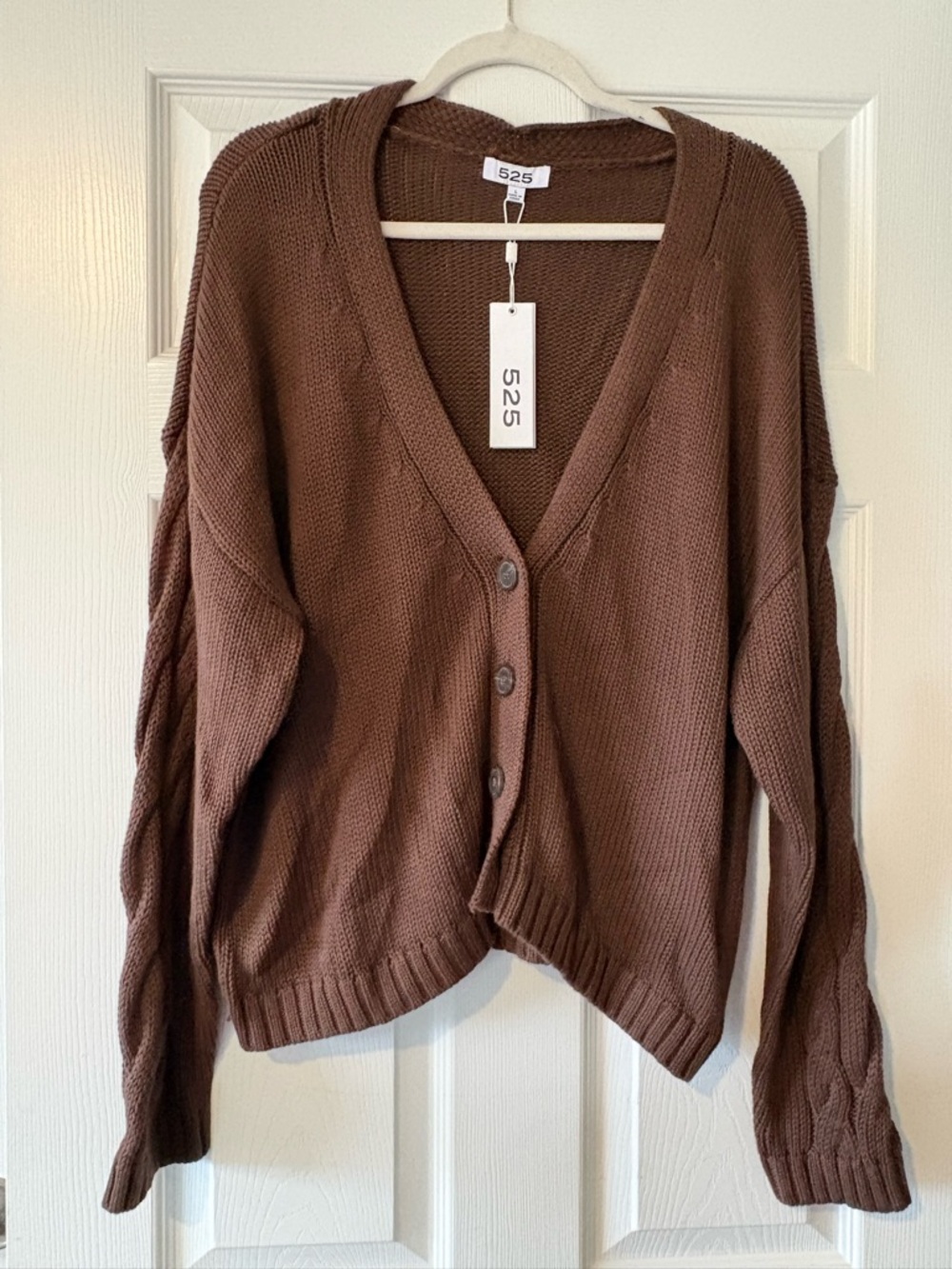 525 America Chocolate Brown V-Neck Button Cardigan